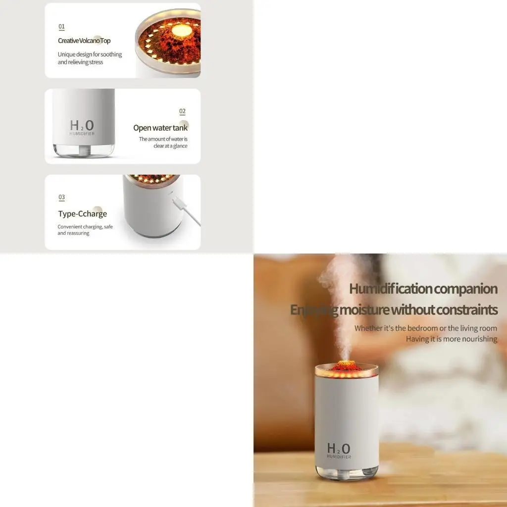 

Mountain Humidifier With Realistic Flame Effect Double Fog Approaches 250ml Cistern Type CREATE Charging For Telecommute Deck