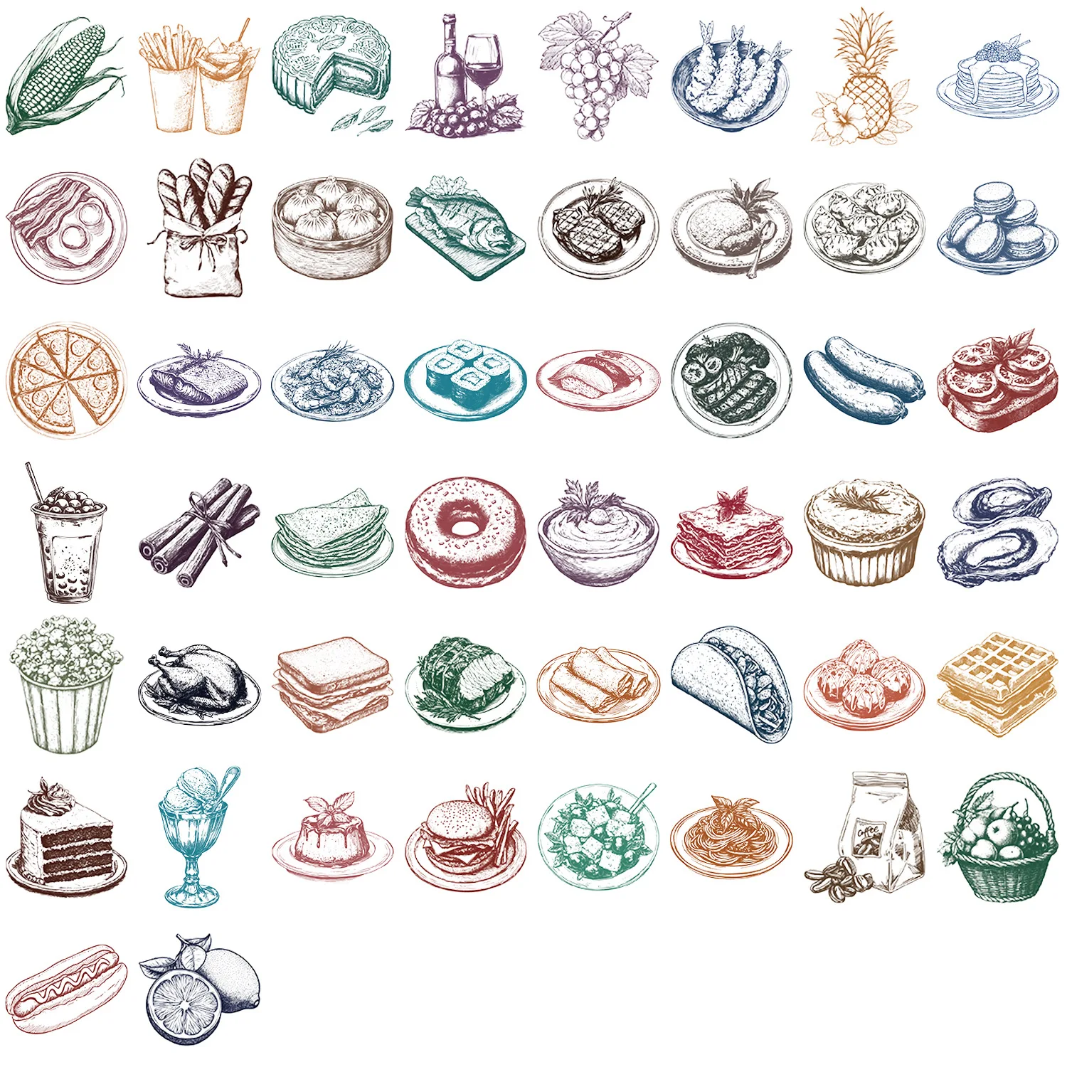 

50PCS Transparent Cartoon Line Style Food DIY Decorative Skateboard Water Cup Refrigerator Waterproof Sticker Kids Toy