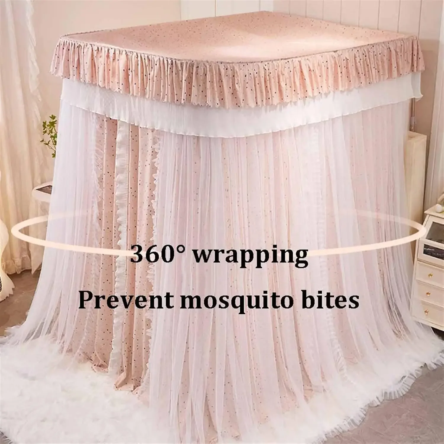 Bed Canopy Summer Mosquito Net 1.5m/5ft, U-Shaped Metal Rail Bed Canopy, Floor-to-Ceiling Bed Curtain for Girls Room Decoration view 2