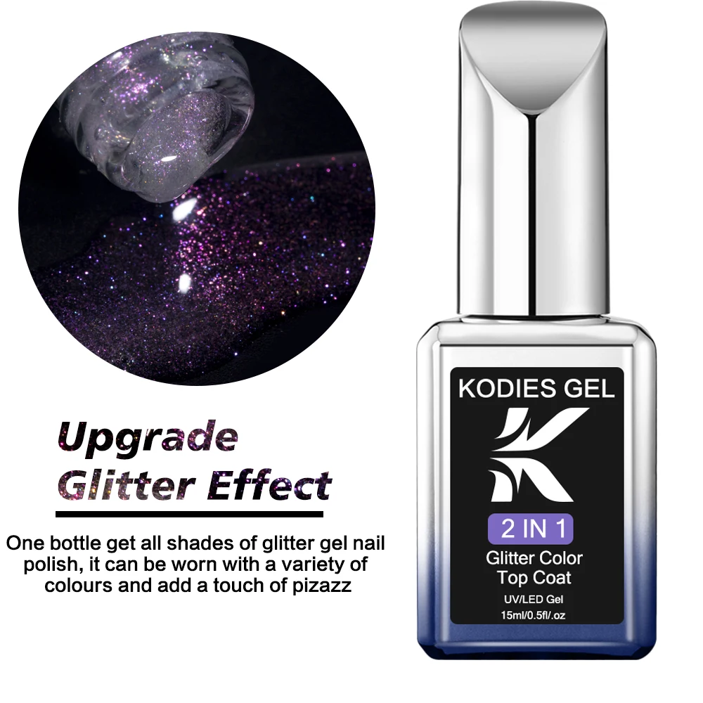 Kodies Gel Aurora Top Coat Uv Gel Nagellak 15Ml Flash Chroom Pigment Nail Art Afwerking Topcoat Semi Permanente Glitter Gellak