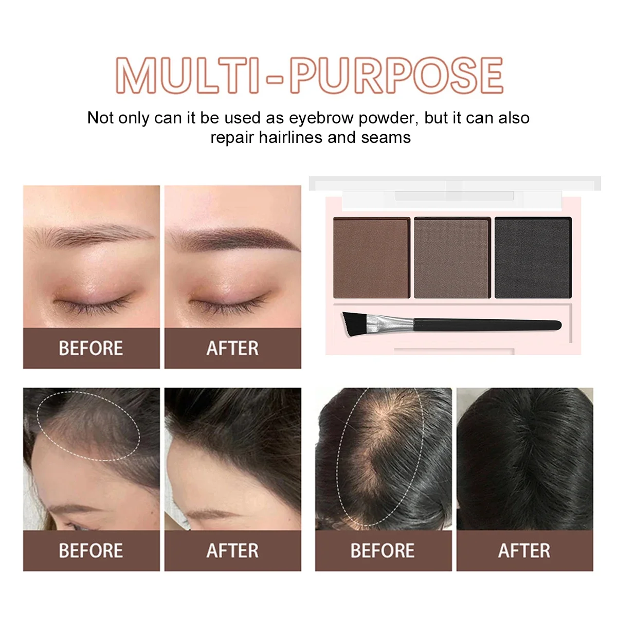 Palette de poudre à sourcils 3 couleurs avec brosse à sourcils-poudre à sourcils naturelle longue durée en forme de sourcil imperméable et résistante à la sueur