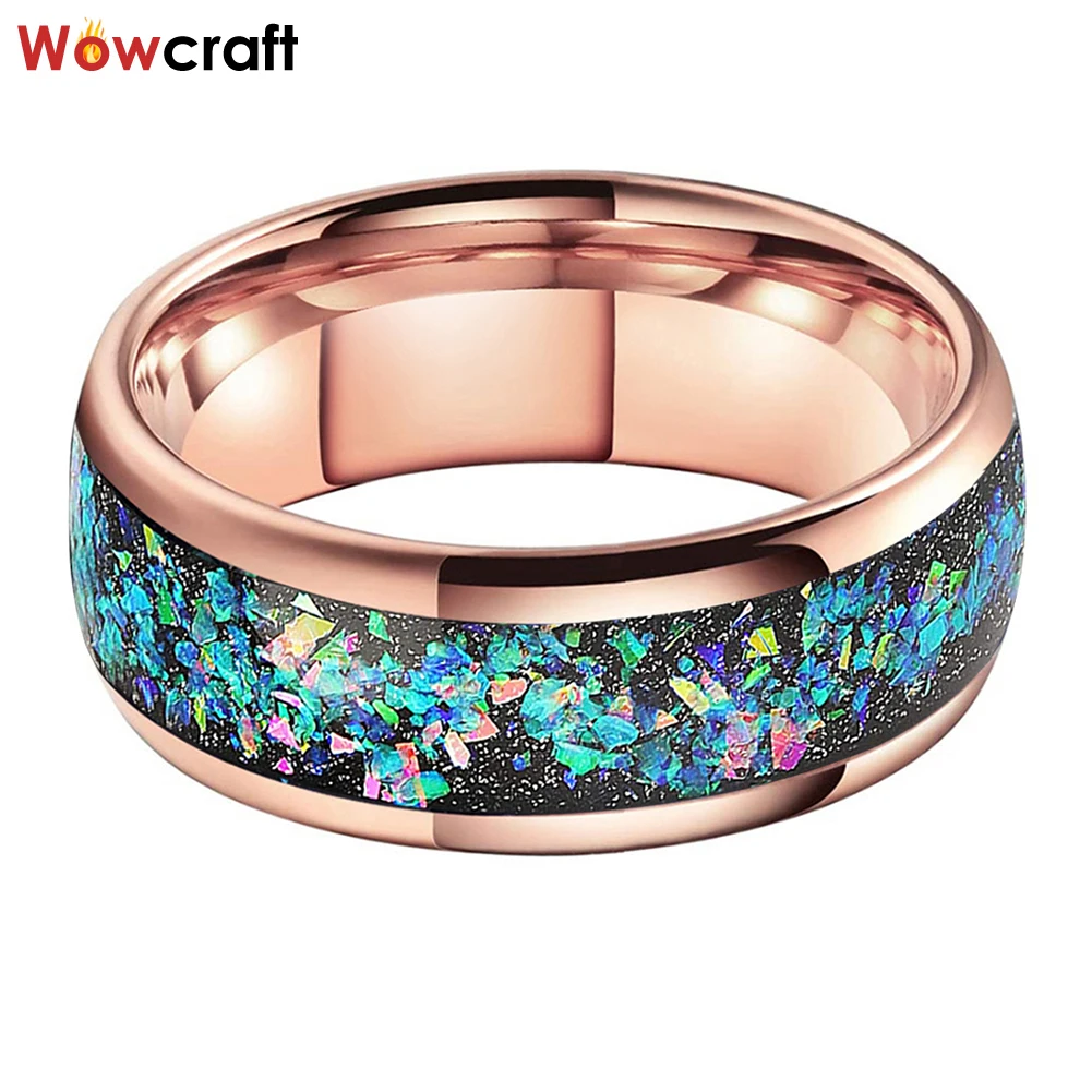 Tungsten Wedding Band for Men Women Galaxy Series Opal Inlay Trendy Jewelry Ring Dome Polished Shiny Comfort Fit