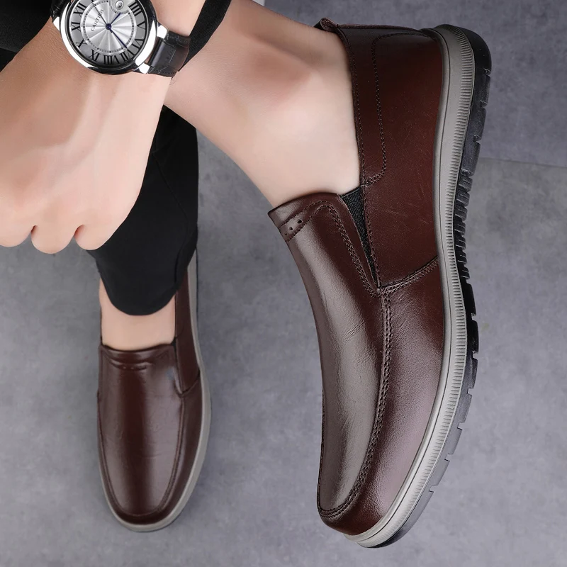 

Fashionable Flat Bottomed Soft Comfort Travel Shoes Luxury Brand Genuine Leather Business Shoes High-quality Mens Casual Loafers