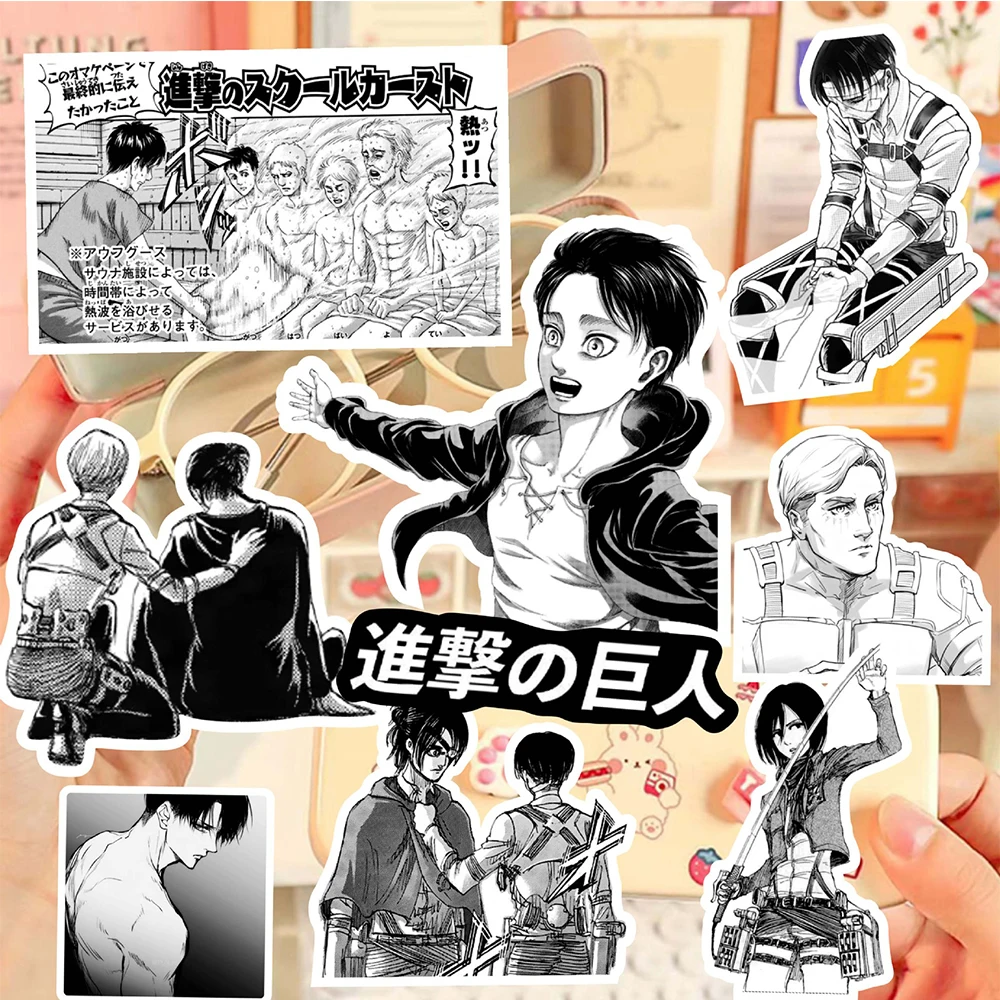 10/30/70pcs Classic Anime Attack on Titan Stickers Cool Black and White Graffiti Decals Phone Skateboard Laptop Cartoon Sticker