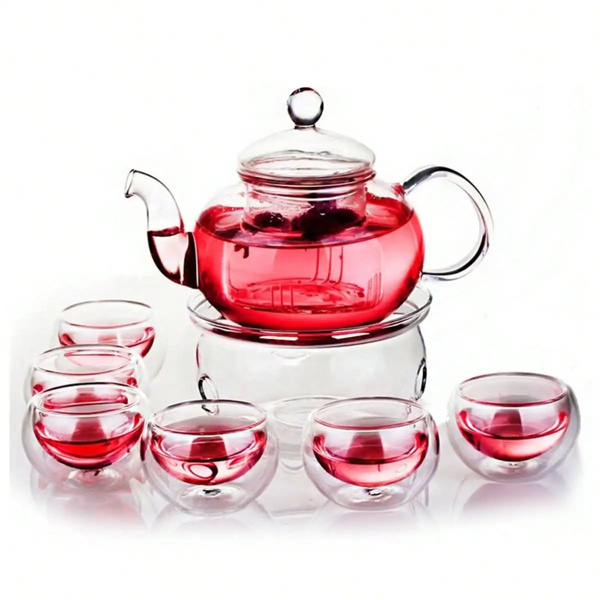 

Premium Glass Tea Pot Kit With Infuser And Heating Base 6 Double Wall Insulated Cups Stylish Home Tea Brewing Utensils Anti Scald Drinkware Ideal For Daily Tea Making Leisure Entertainment Indoor Reception Scenes