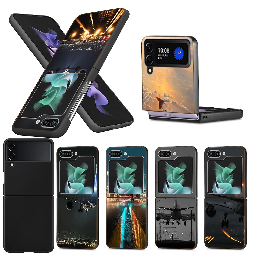 Airport Shuttle Transportation Clear Phone Case For Samsung Z Flip 5 4 3 Galaxy Z Flip 6 5G Shockproof Hard Cover TPU PC Hard Co