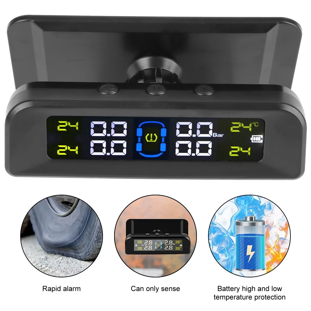 Automatic Brightness Control TPMS 4 Sensors Decoration Accessories Wireless Solar Power Monitor System Car Tire Pressure Alarm