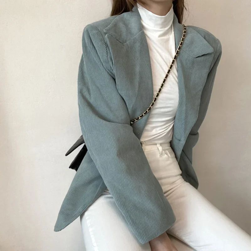 Autumn 2024 Corduroy Blazers Women Notched Collar Long Sleeve Blazer Jacket Female Korean Fashion Casual Winter Coats Tops Mujer