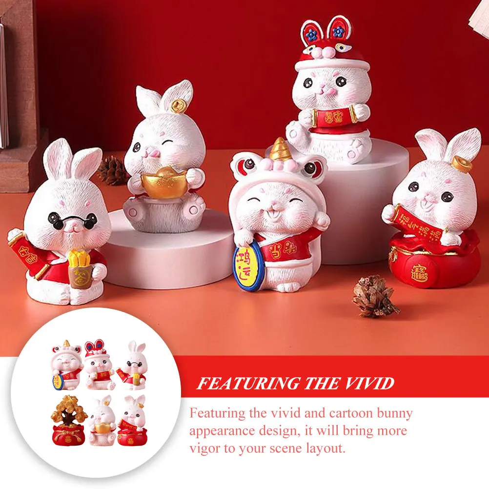 Auspicious Rabbit Figurines Zodiac Resin Decor Desktop Statue Small Toys Man Cartoon Bunny Miniature 2023 New Year Gift VIGOR