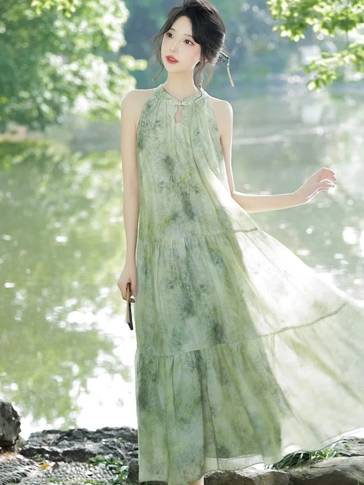 Kleider ärmellos für Damen, für Damen, Party, Hochzeit, Sommer, Rayon, Kordelzug, gerüscht, Maxi, ausgestellter elastischer Bund, Festival, Reisen