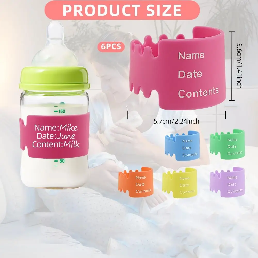 Label Botol Bayi Silikon Universal Label Nama Dapat Digunakan Kembali Tempat Penitipan Anak Anti Selip Tahan Air Sarung Gelas Susu untuk Menulis Nama/Tanggal