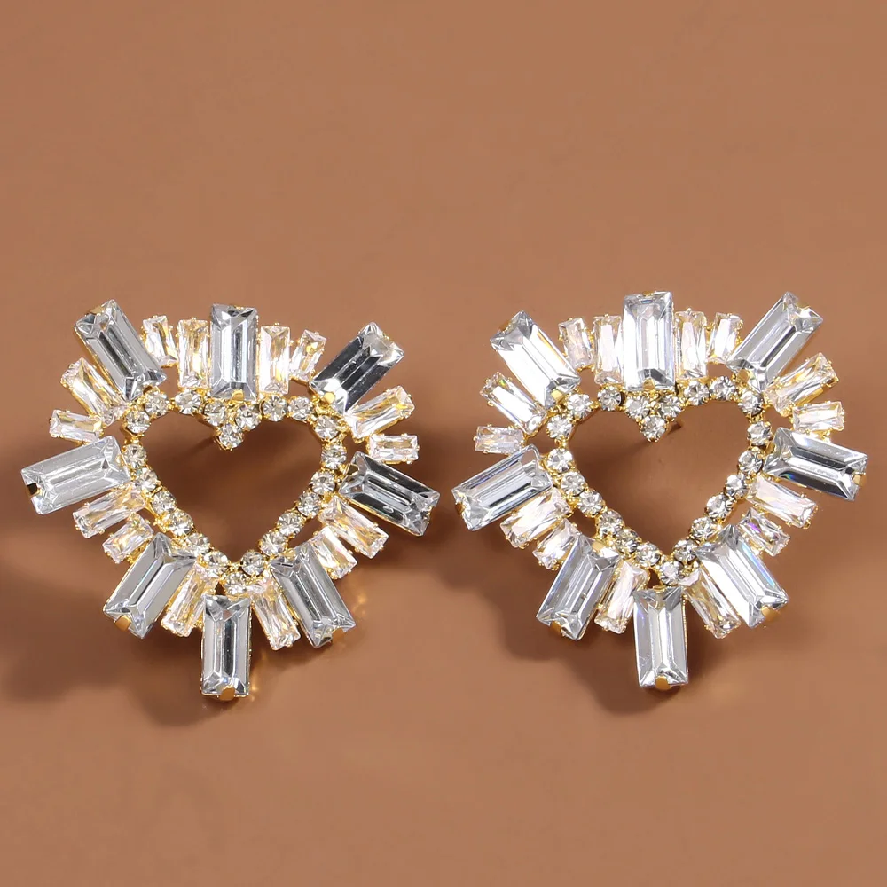 Stonefans Fashion Shiny Crystal Hollow Heart Earrrings for Women Classy Bridal Large Earrings Wedding Ear Jewelry Accessories