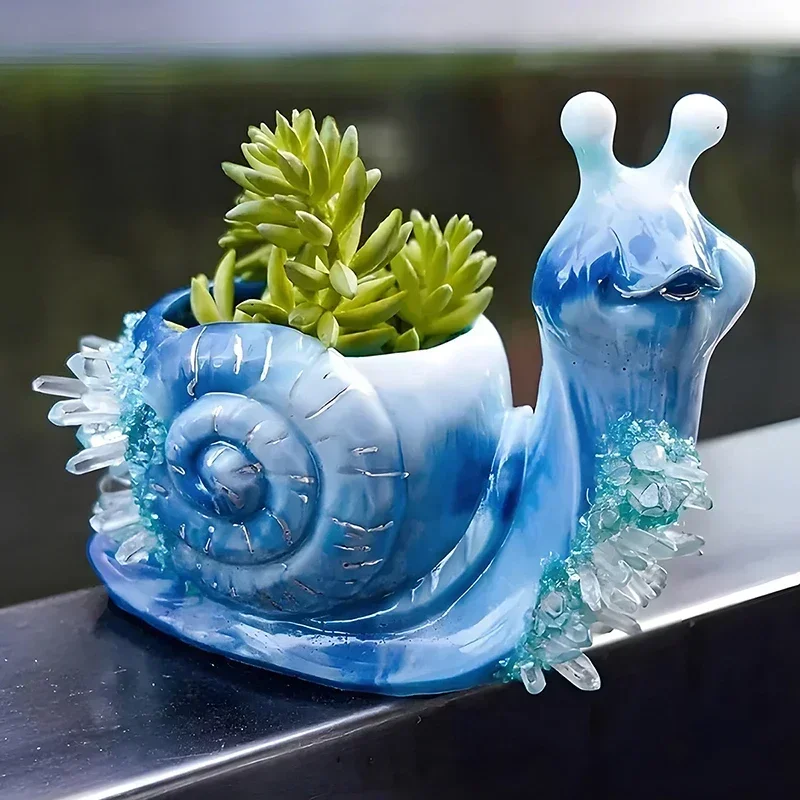 snail flower pot garden home front yard back garden decor mold resin plaster cement handicrafts gift home table top green plant
