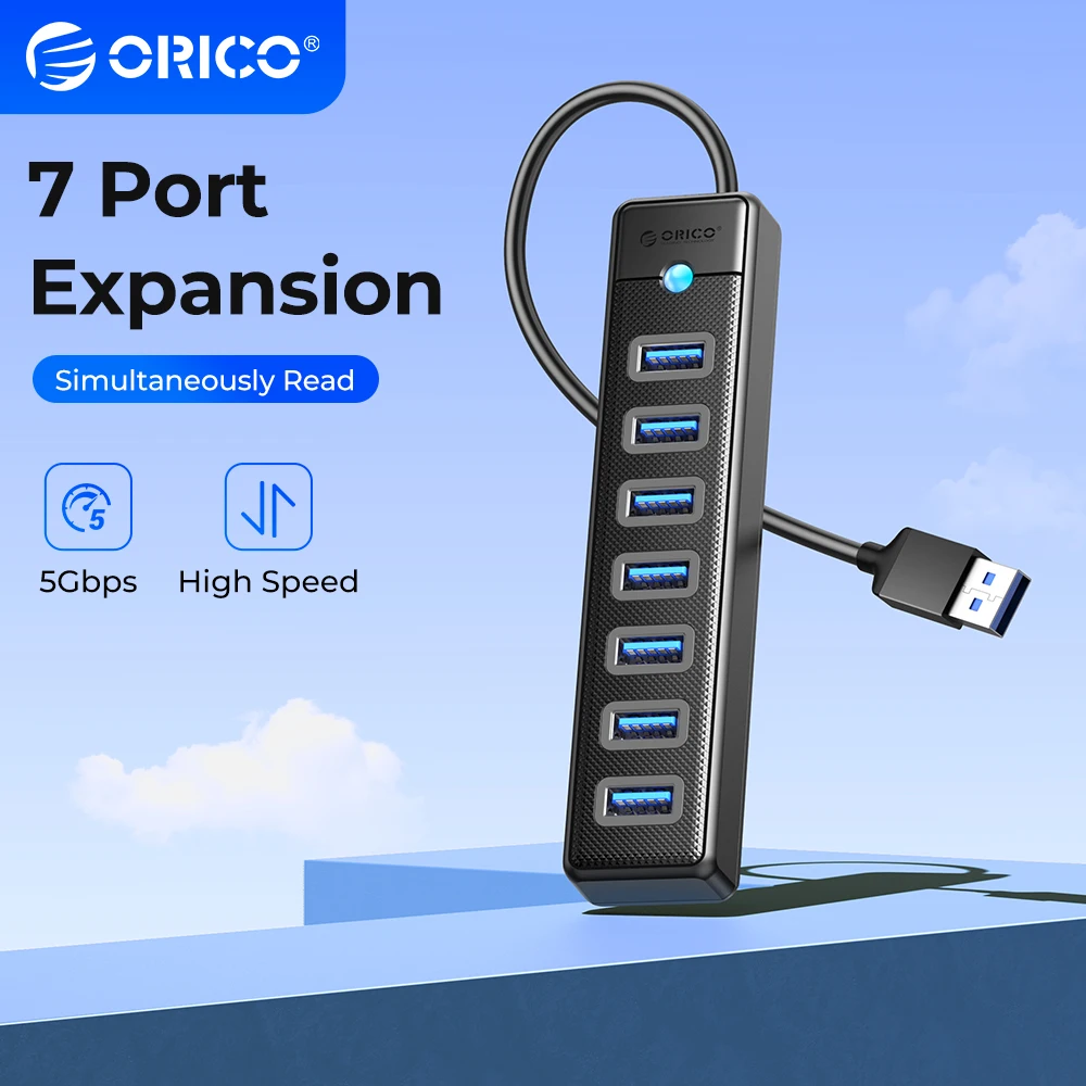 ORICO Extension USB 3.0 Docking Station 7 Ports Splitter Switch Multi Plug USB To Type C Adapter PC Computer Laptop Accessories