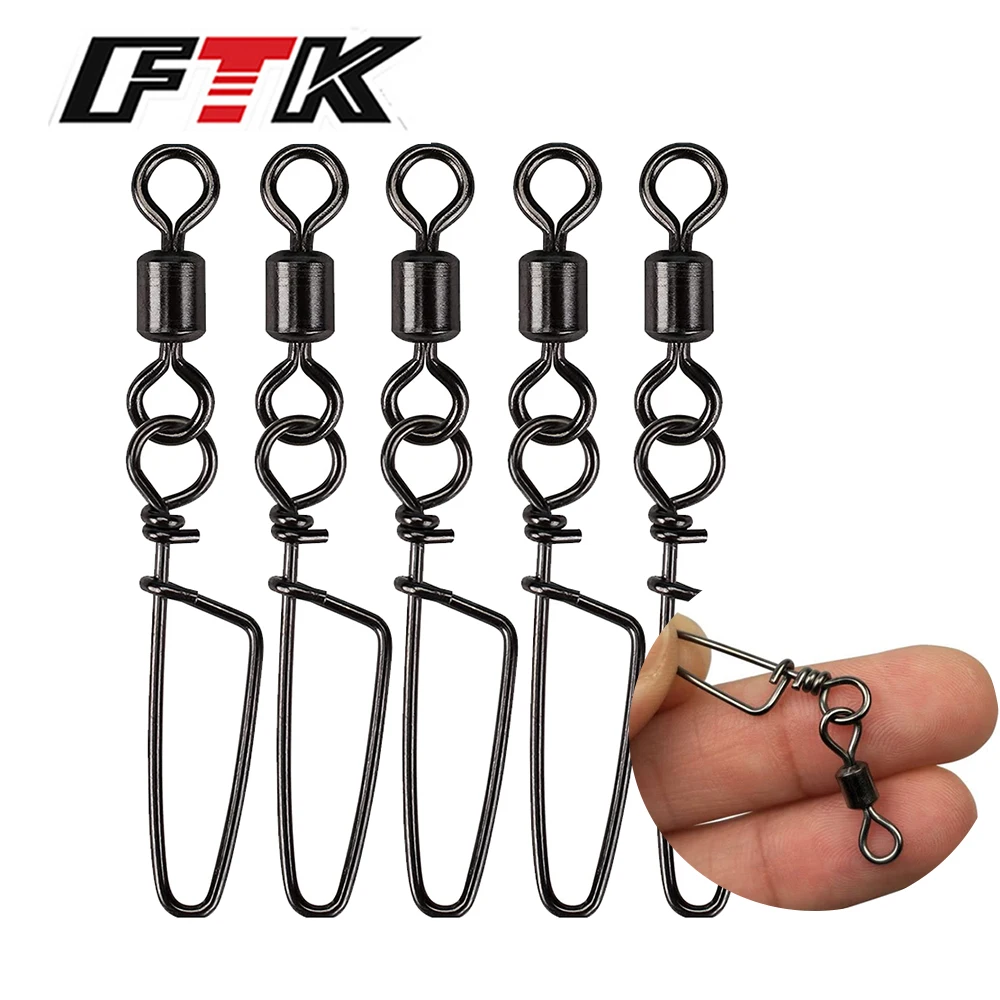 FTK 50Pcs דיג מסתובב עם הצמד נעילת בס דיג ציוד נירוסטה מהיר שינוי דיג קו מנהיג בס פתיונות ווים