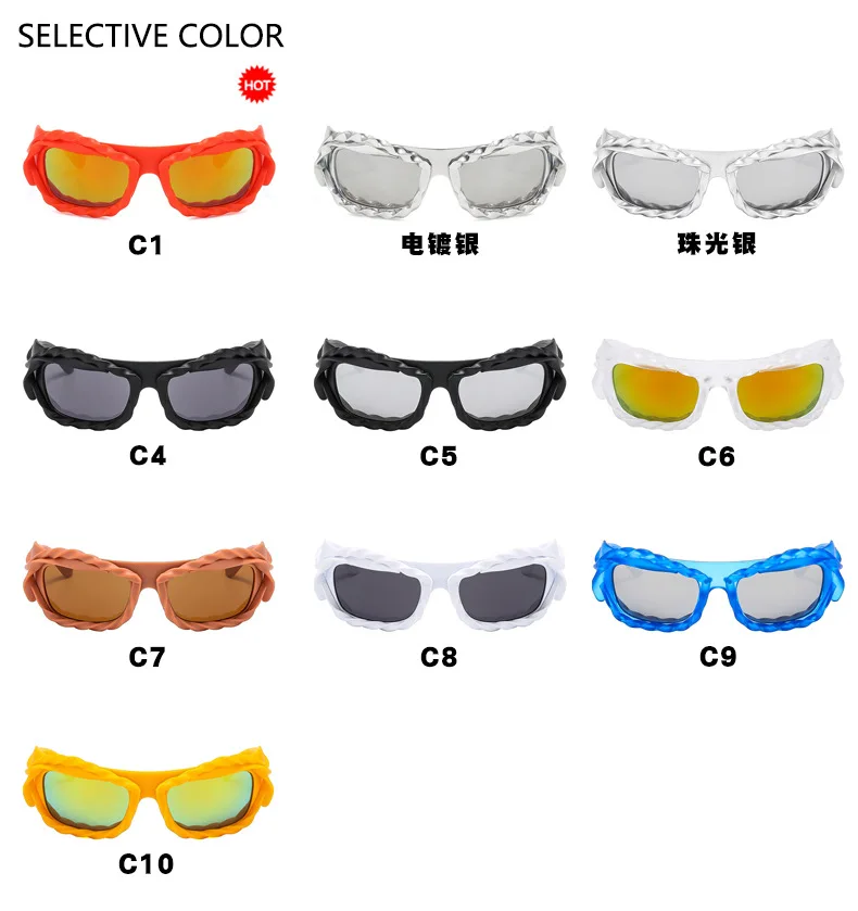 Einzigartige Hip-Hop-Y2K-Sonnenbrille für Damen und Herren, neue Sport-Sonnenbrille mit gedrehtem Design, Party-Sonnenbrille für Frauen, silberne Retro-2000er-Brille – Detail 4
