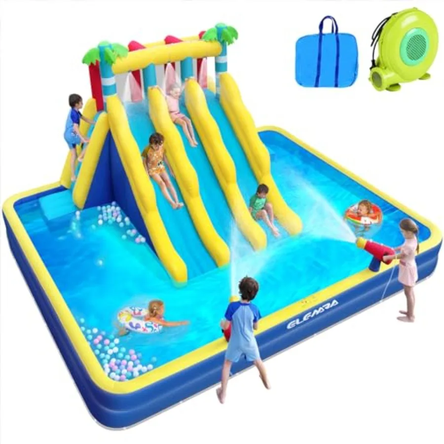 Backyard inflatable water slide for big kids with large double-layer pool 20.66x16.4FT 3 extra-long slides climbing wall 2 wate