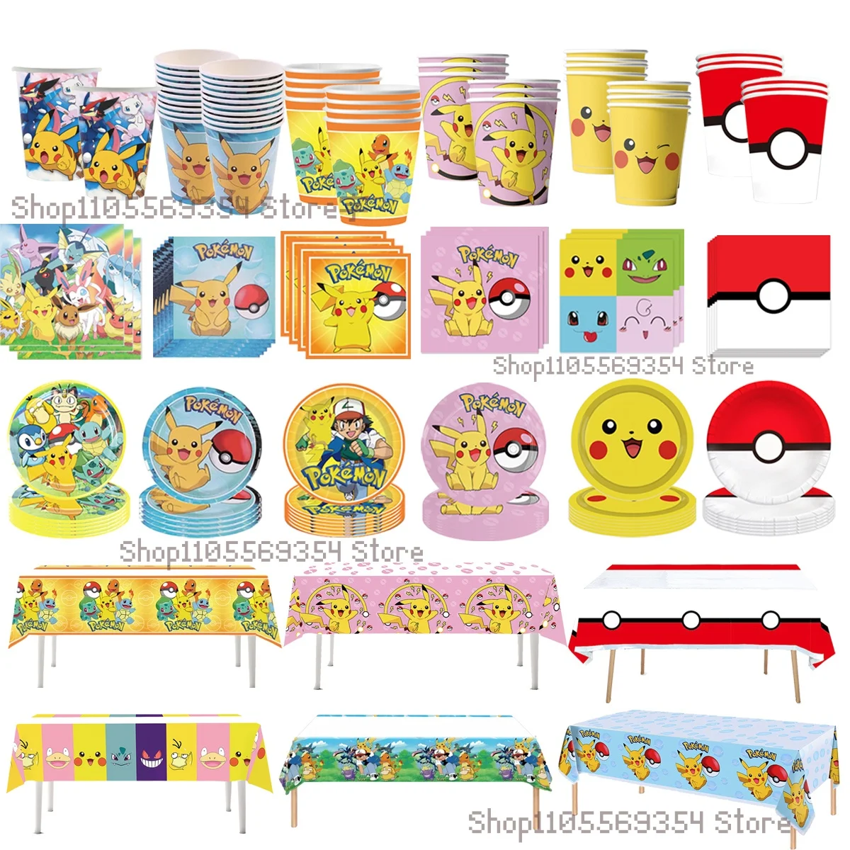 Image of Pokemon Pikachu Party-Dekorationsset: Pappbecher, Teller, Servietten, Tischdecke, Geburtstagszubehör, verschiedene Ausführungen verfügbar