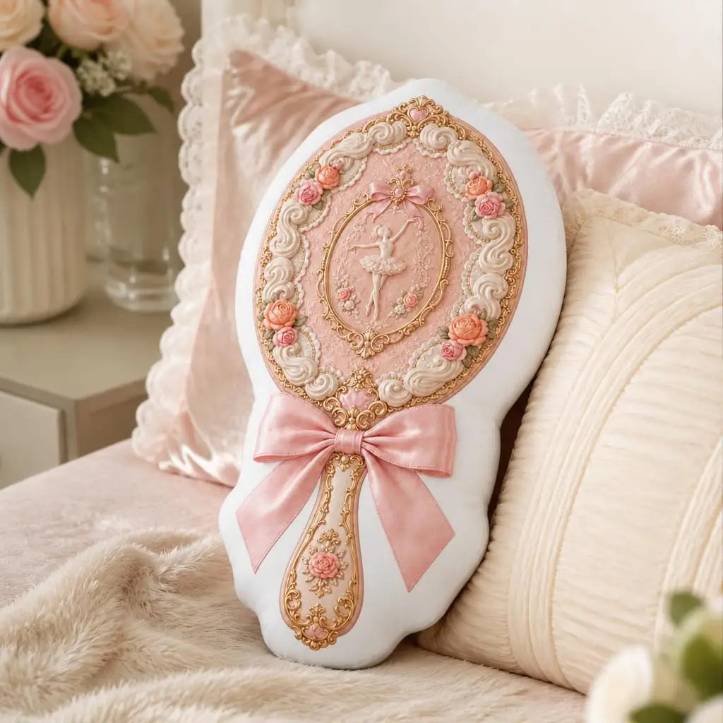 Rococo Pink Ballet Hand Mirror Gift for Ballet Dancers Makeup Plush Pillow Cushion Stuffed Throw Pillow Home Decor Gift Sofa Bed