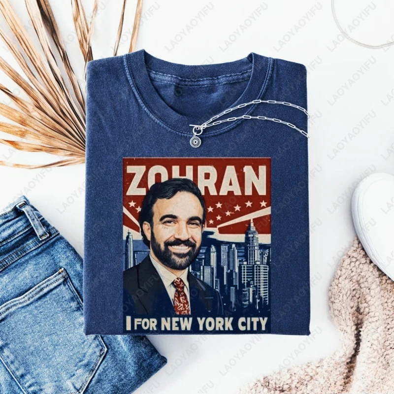 Koszulka Zohran dla NYC 2025, koszulki z grafiką Zohran Mamdani Mayor, modna, progresywna odzież codzienna, koszulka męska i damska, bawełniana koszulka