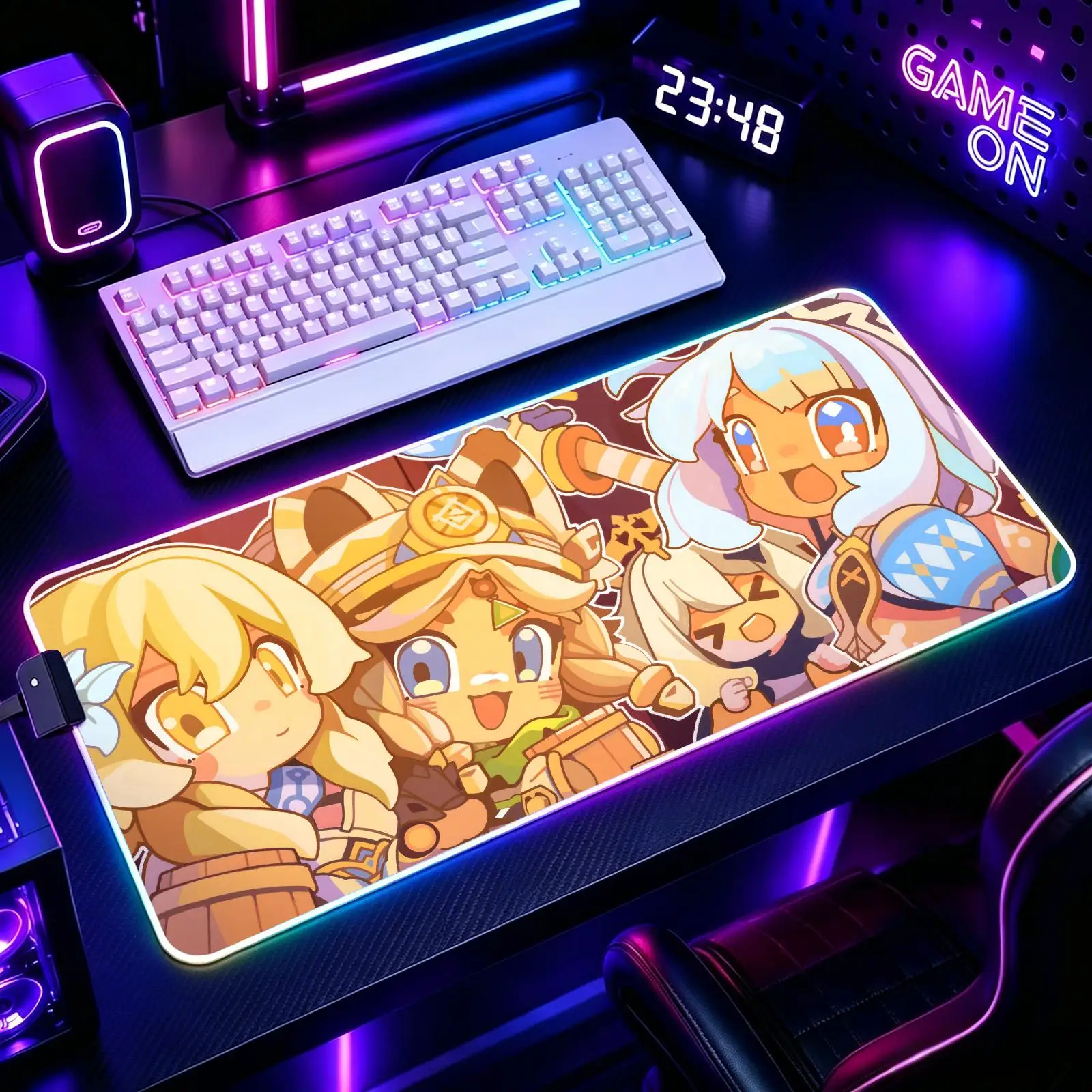 Mouse Pad RGB Color Changing Gaming Mouse Pad, Stitched Edges, XXL Large Keyboard Desk Mat Genshin Impact Mualani