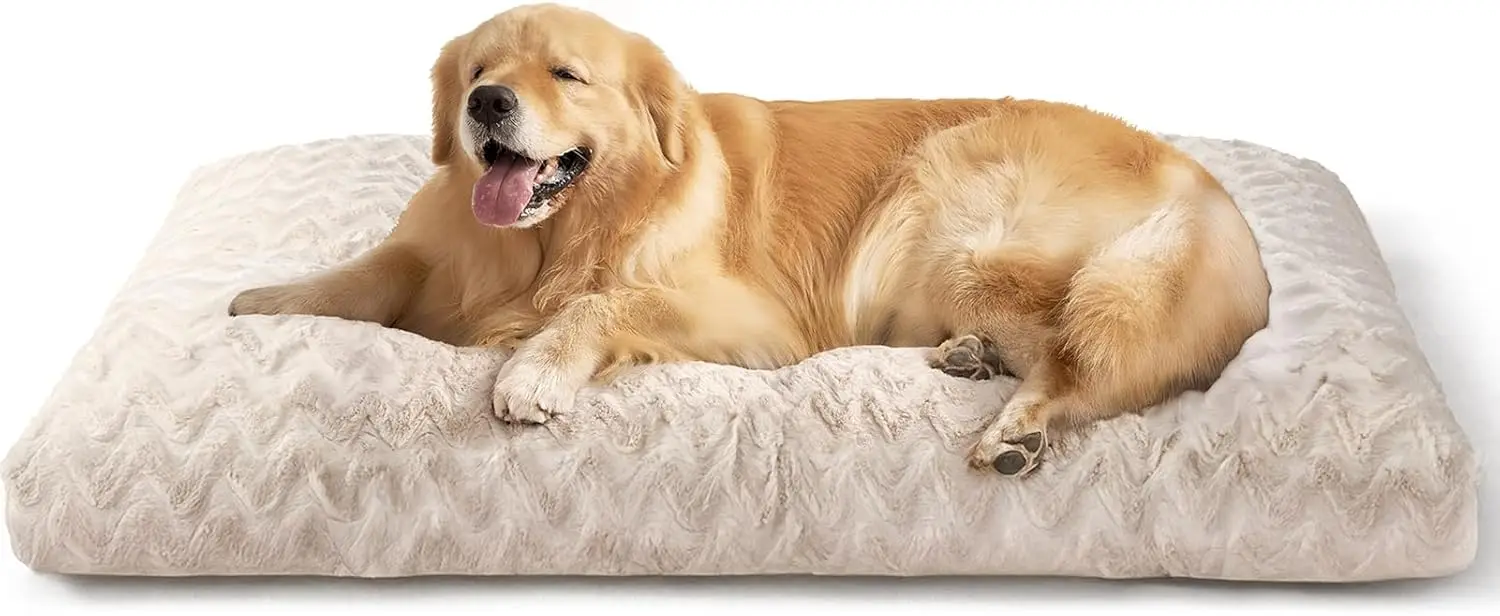 

Washable XL Dog Bed for Crate, Reversible Kennel Pad for Large Dogs Up to 75 lbs, Plush Pet Mat in Beige