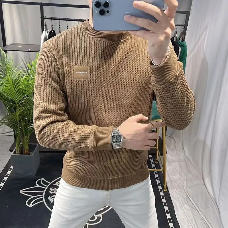 

Новый осенне-зимний бархатный свитшот, повседневный модный модный мужской пуловер с круглым вырезом, модный универсальный топ