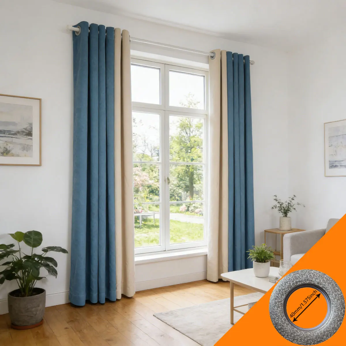 

2 шт. сине-бежевых светонепроницаемых штор с цветовыми блоками, термоизолирующие занавески на люверсах для гостиной и спальни