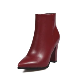 Petite Feet donna stivaletti con tacco alto e grosso PU autunno inverno nero marrone bordeaux Sexy punta a punta stivali taglie forti 6721-1