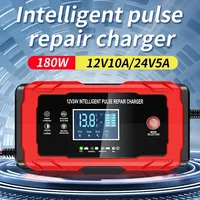 12V 10A/24V 5A Full Automatic Car Battery Charger 7-Stage Smart Fast Charging Pulse Repair for AGM GEL WET Lead Acid LCD Display