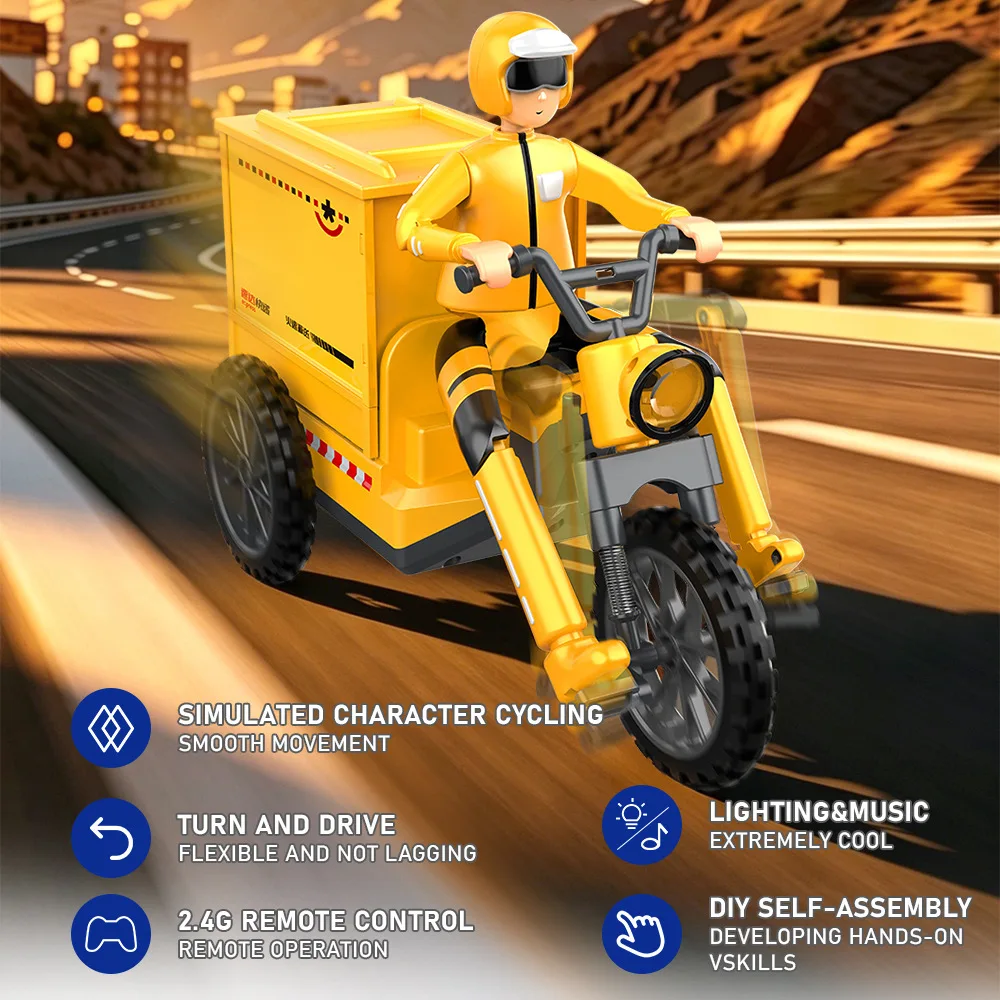 Simulation Courier Delivery Three Wheeled RC Car Toy Electric Remote Control 3 Wheeler Vehicle Educational Interactive Toy