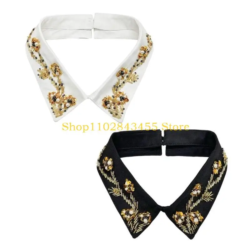49MC Trendy Bead Collar Stylish Embroidery Collar Office Wear Collar Handmade Collar for Versatiles Outfits