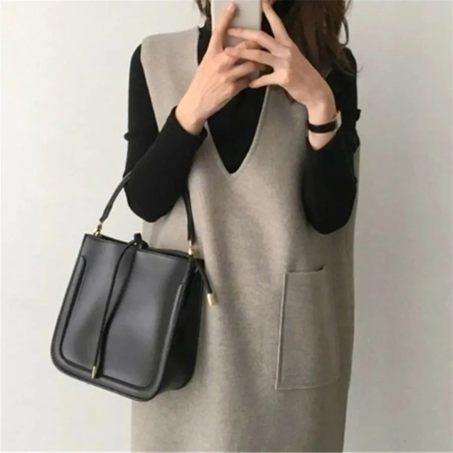 سترة صوفية نسائية فضفاضة كطبقة أساسية، فستان بـ7 ألوان، تصميم شتوي جديد، طول متوسط، لون واحد، مبطنة بالفرو، مناسبة للمكتب وال...