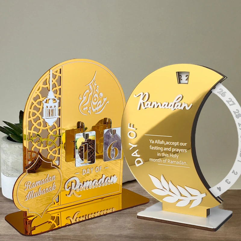 

1set Ramadan Golden Acrylic Countdown Calendar Gifts Day of Ramadan Calendar with Replacing Number 2025 Eid Mubarak Ornaments