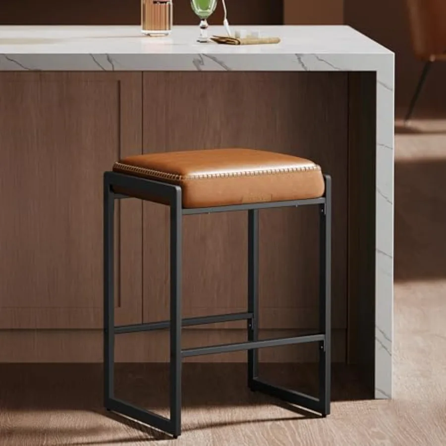 

EKHO Collection - Bar Stool Counter Height Bar Stool Synthetic Leather with Stitching Mid-Century Modern Counter Barstool 26-In