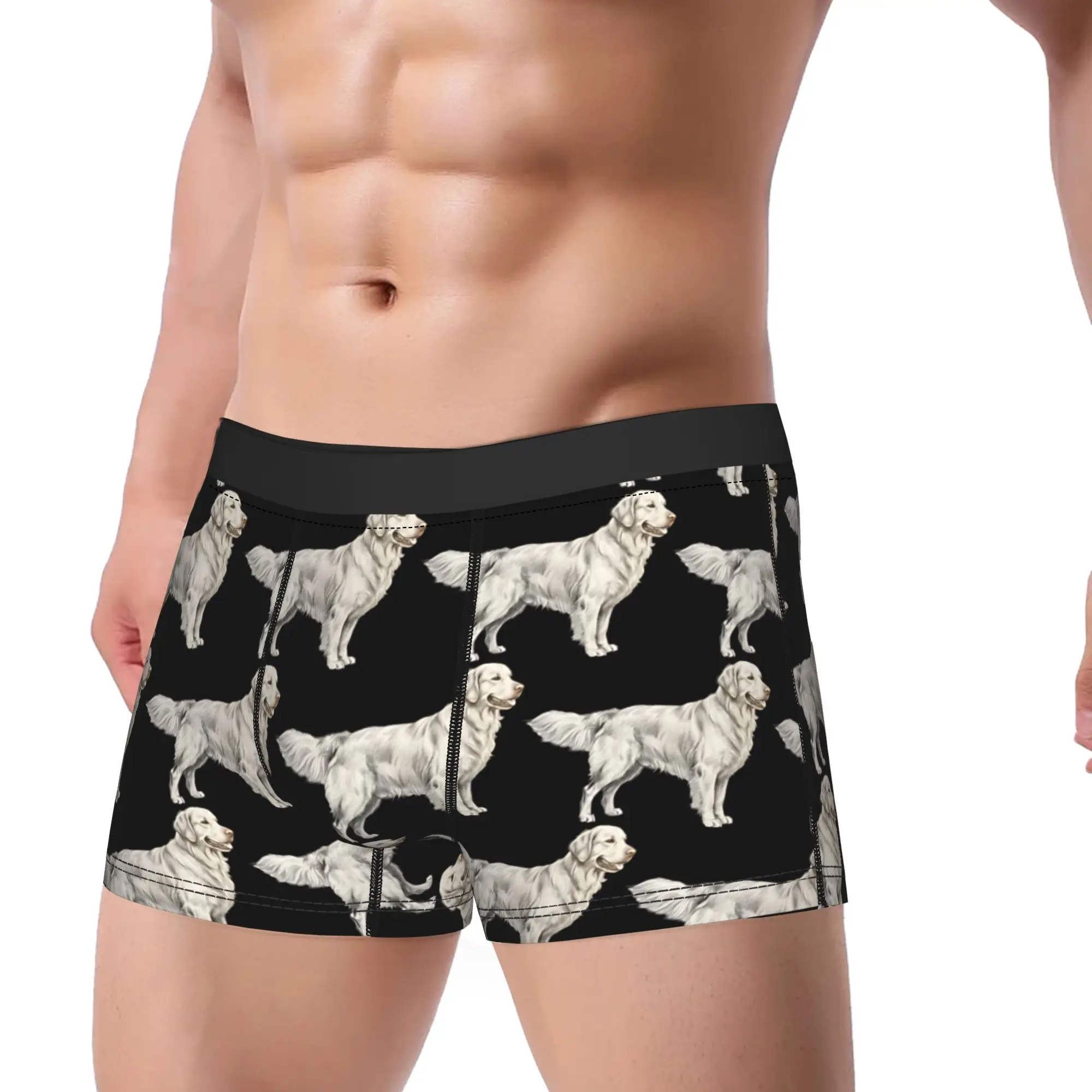 Golden Retriever Full‑body Pencil Sketch Drawing Underwear Men Boxer Brief Comfortable Boxer Shorts Trenky Plus Size Panties