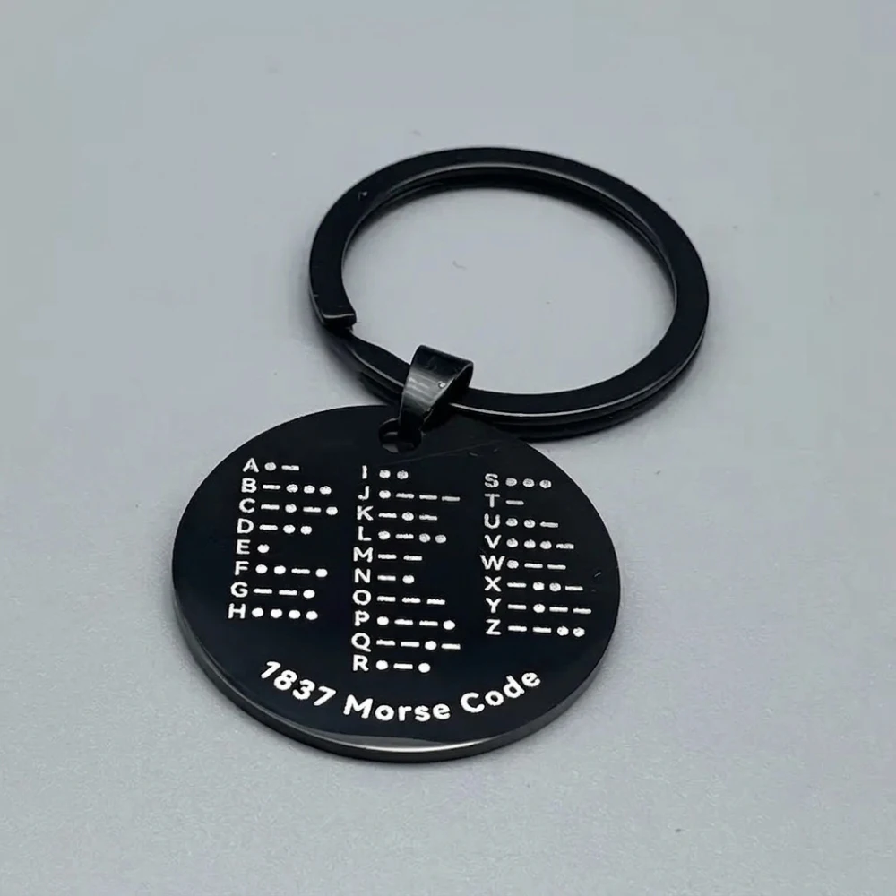 Stainless Steel Morse Code Keychain Round Style Minimalist Key Ring American Fashion Gift Pendant Accessory