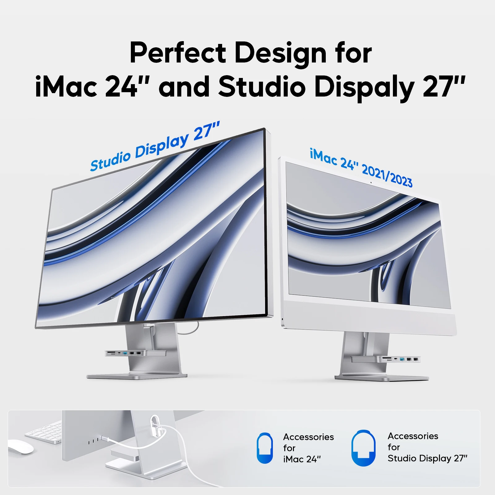 PULWTOP Hub iMac z obudową na dysk M.2 NVMe SSD, USB A/C 10 Gbps, SD/TF dla iMac24 M1/M3/M4 lub Studio Display 27 cali