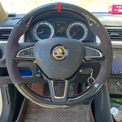 DIY Hand Sewing Car Steering Wheel Cover for Skoda 21 Octavia Rapid SUPERB Kodiaq Faux Leather Non-Slip Interior Accessories