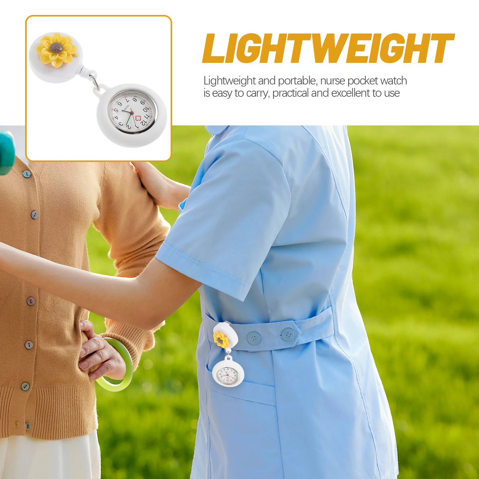 

Portable Nurse Watch with Silicone Cover Retractable Design for Men and Women Medical Workers Fashionable Flower Detail Pocket