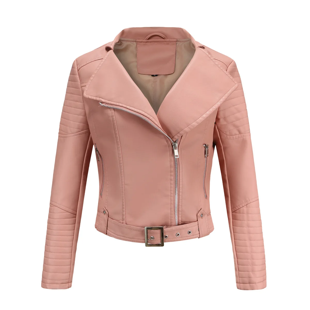 Ropa negra de alta calidad, abrigo de cuero, chaqueta de cuero para mujer de primavera, ropa ajustada para motocicleta, chaquetas y abrigos de moda con cremallera