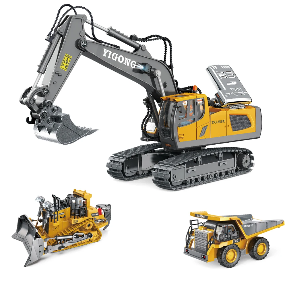 Teeggi 1:20 RC Bagger Auto Kinderspielzeug 2.4G Ferngesteuerter Muldenkipper Bulldozer Spielzeug Funkgesteuertes Elektroauto für Halloween-Geschenk