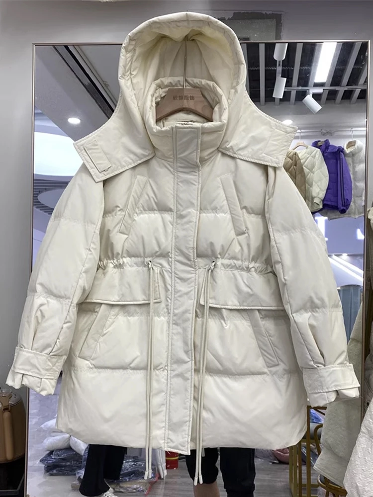 

Women's Thiened Cotton Padded Jaet Warm Outerwear Mid-Length Autumn Winter Coat Korean Sle Zipper Closure Casual Coat