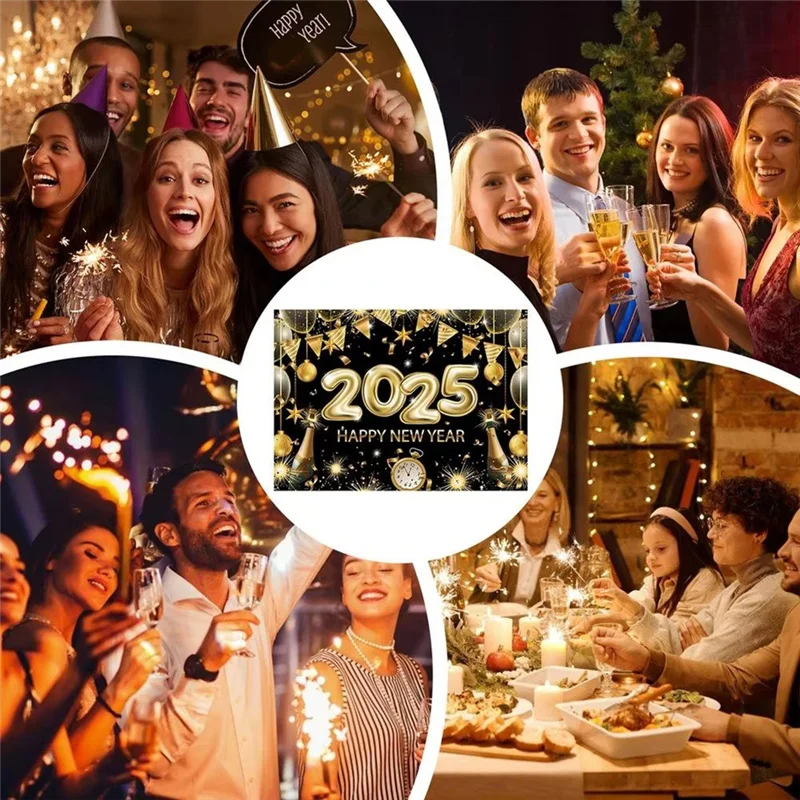 Happy New Year Backdrop 2025 Blackgold Backdrop Happy New Year 6.88 X 4.92Ft Happy New Year Decorations Wall Display