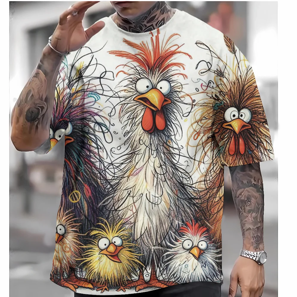 New Chicken Pattern Cute Animal Fashion T-Shirt Men\'s Short Sleeve Top T-Shirt Loose Plus Size Clothing Casual Street Clothing