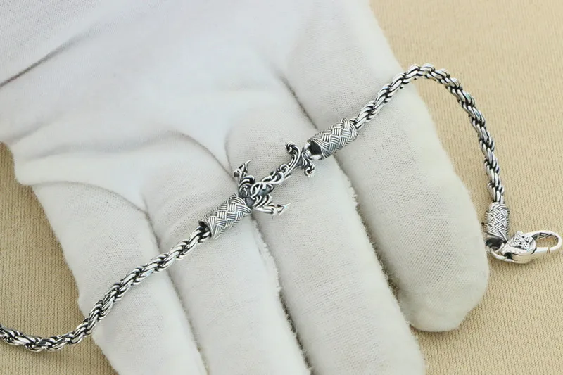 Mode Handgemaakte 925 Sterling Zilveren Persoonlijkheid Gebakken Deeg Wendingen Ketting Boot Anker Armband Mannelijke Mode Punk Vintage Thai Si