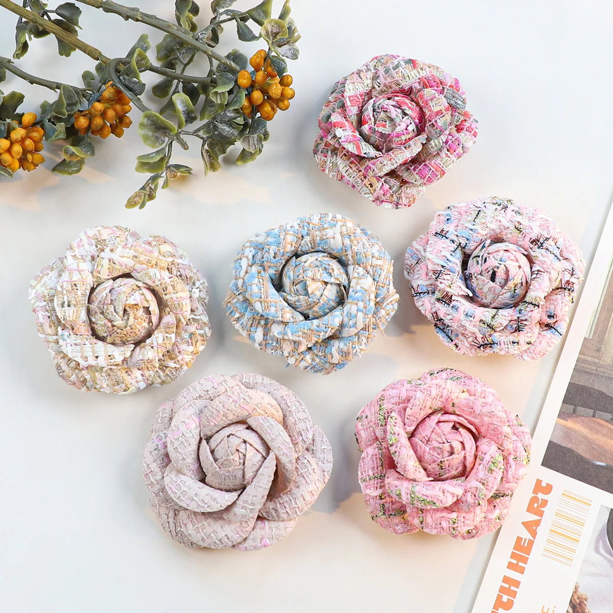 6CM Camellia Brooch for Women Wedding Dress Bridal Corsage Accessory Lapel Pins High Quality Applique Fabrics Jewelry