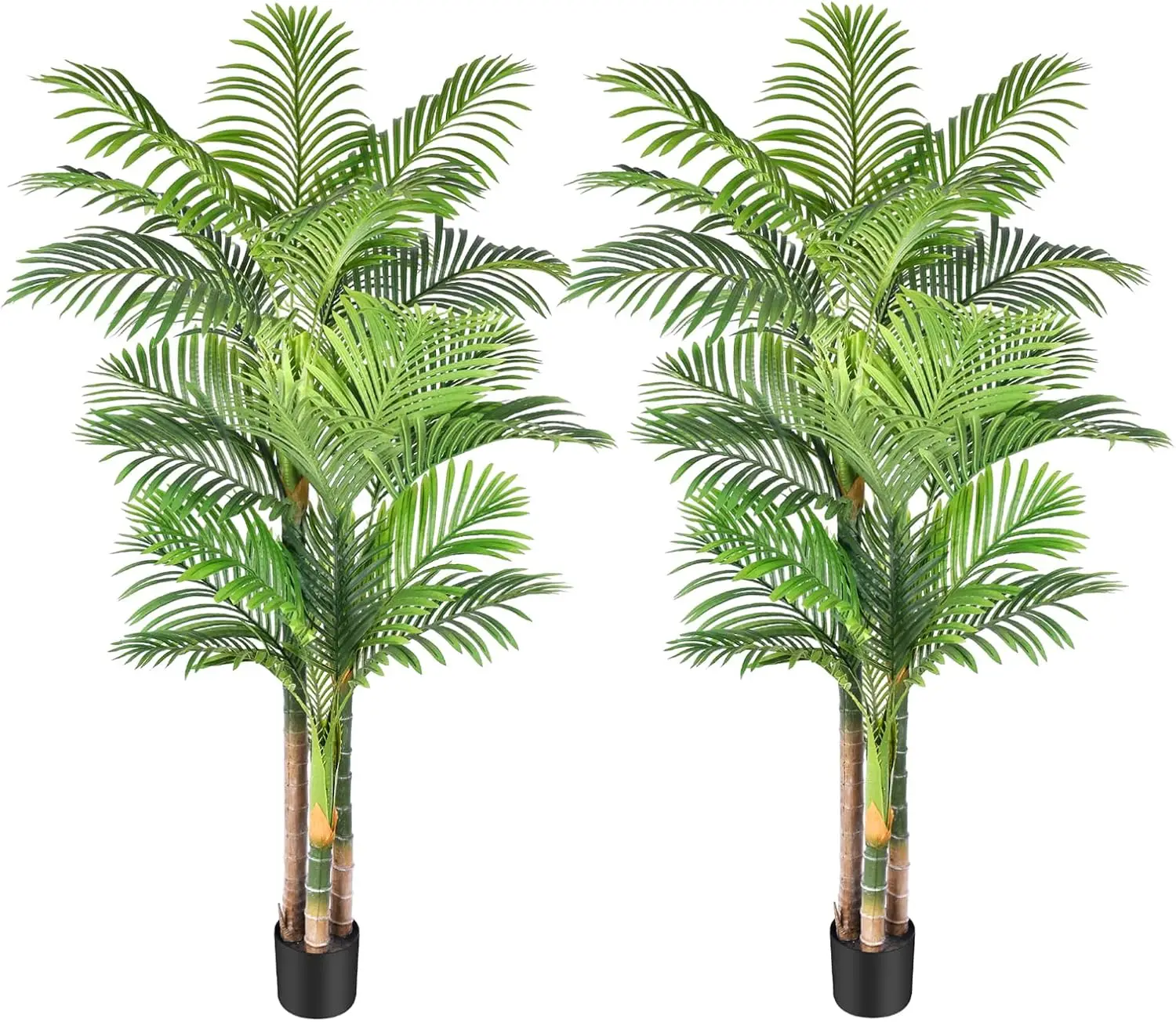 

6ft Tall Triple Golden Cane Palm Artificial Tree Large Tropical Palm Tree UV Resistant Fake Plant in Pot for Indoor Outdoor Big