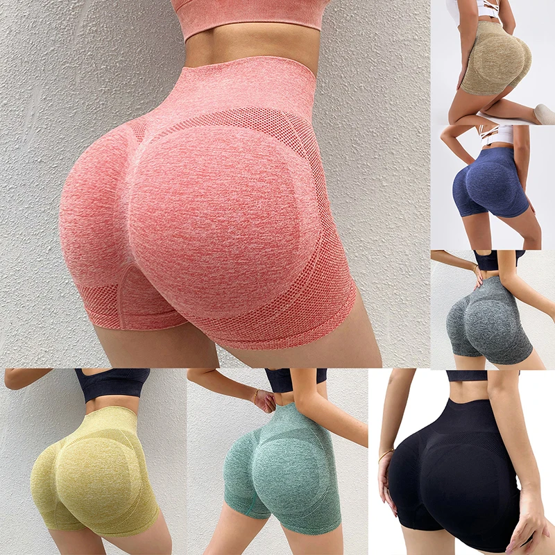 Women Sports Fitness Shorts High Waist Abdomen Breathable Elastic Hip Peach Yoga Pants Leggings For Cycling Jogging 2024 New