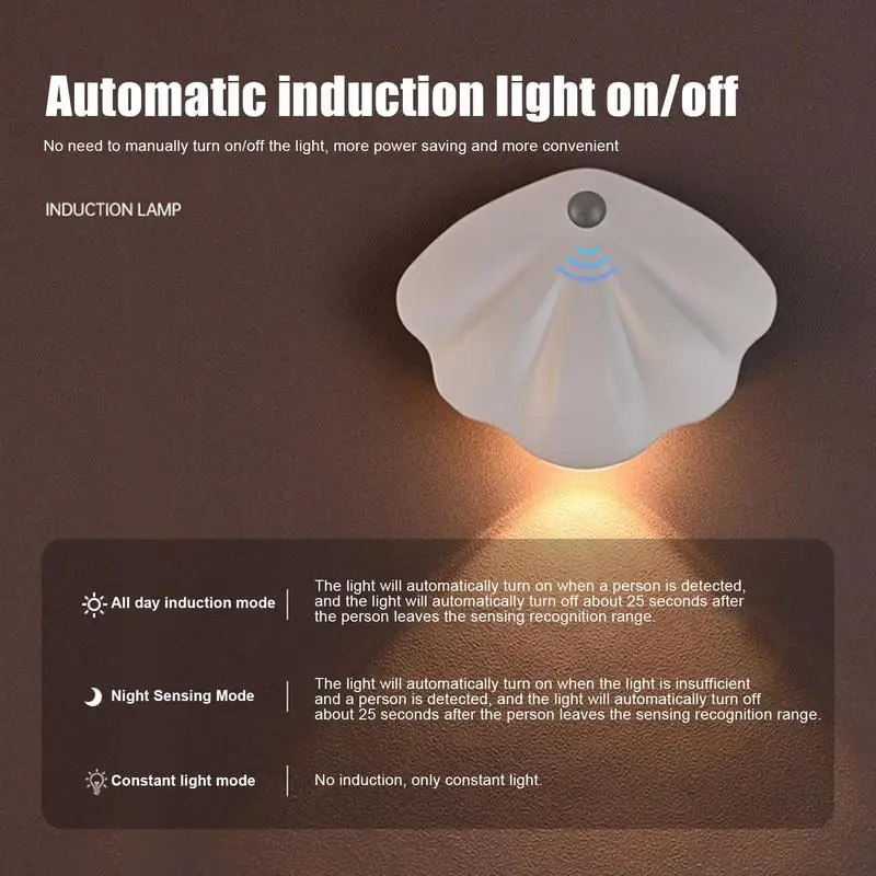 New Magnetic Shell Shape LED Night Light Motion Sensor USB Rechargeable Wall Lamp For Stairs Hallway Closet Cabinet Light Night